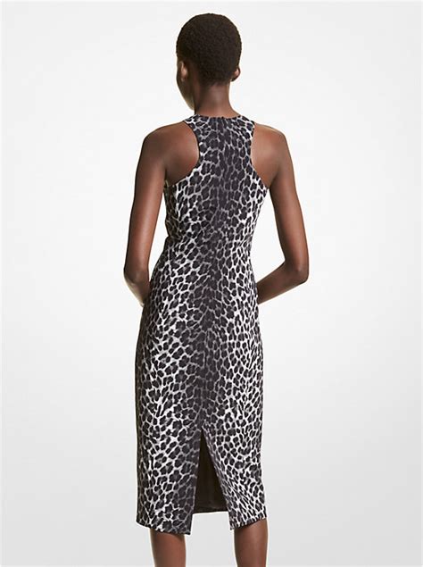 Leopard Print Stretch Cady Racerback Sheath Dress 